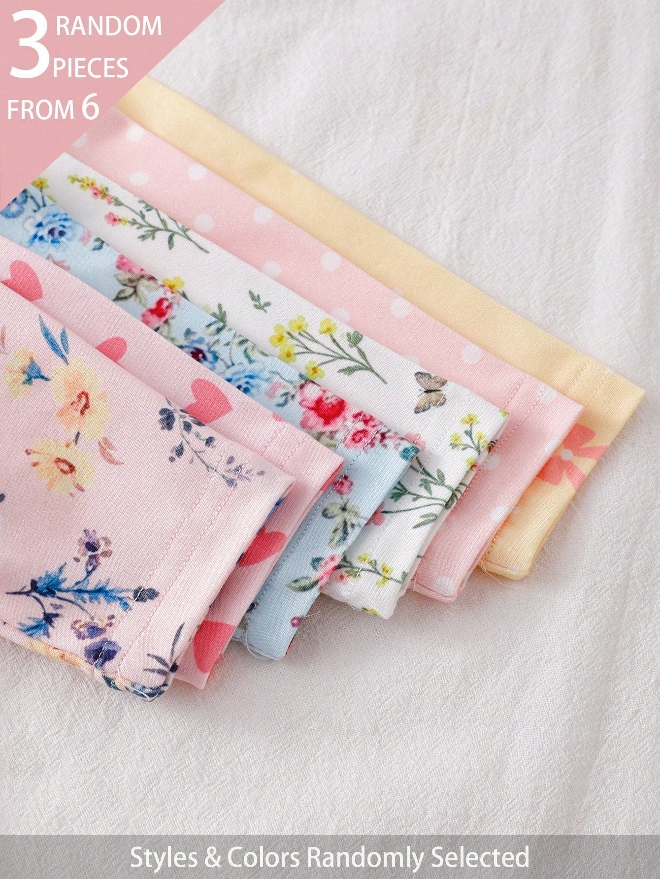 (Random 6pcs Send 3pcs) Newborn Baby Girl Cute Floral Print Knit Soft Casual Crew Neck Long Sleeve Footed Jumpsuit, Soft And Comfortable, Best Gift For Newborns