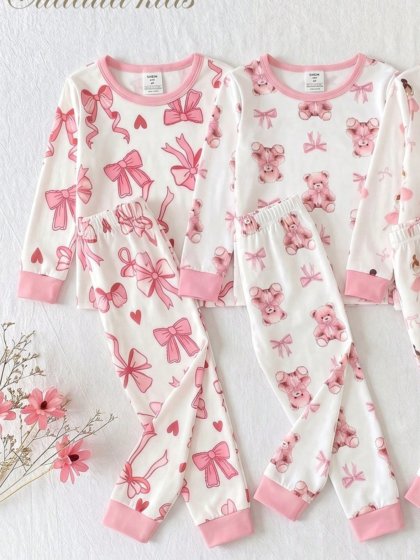 [Randomly Sent 1 Set]Baby Girl Cartoon Unicorn Rainbow Print Cute Sweet Pattern Pink Purple Light Color Soft Knitted High Elastic Fabric Tight Fit Comfortable Soft Skin-Friendly Round Neck Long Sleeve