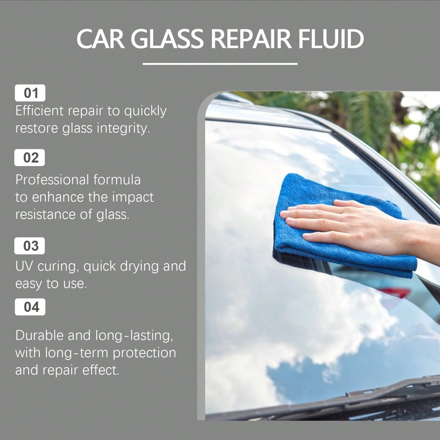 rayhong 50ml Car Glass Scratch Repair Fluid – Nano Polishing Compound Improves Glass Clarity, Reduces Wiper Marks Water Spots, Gentle Care For Windshield Mirror Side Windows, DIY Tool Fits All Sedans