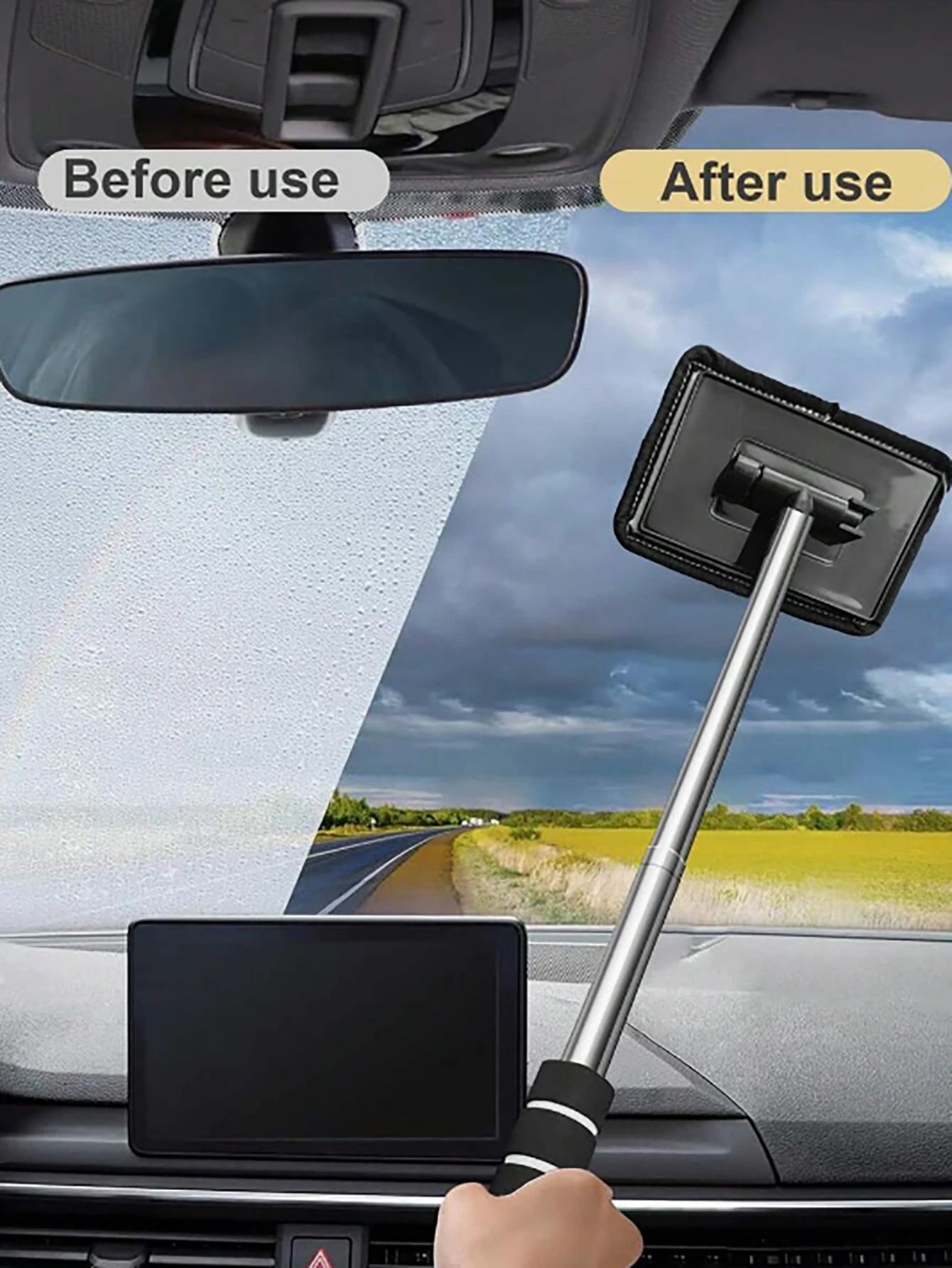 rayhong Windshield Cleaning Tools, Ultra-Fine Microfiber Cloth Car Glass Cleaning Brush With Detachable Handle, Car Windshield Squeegee, Car Cleaning Kit