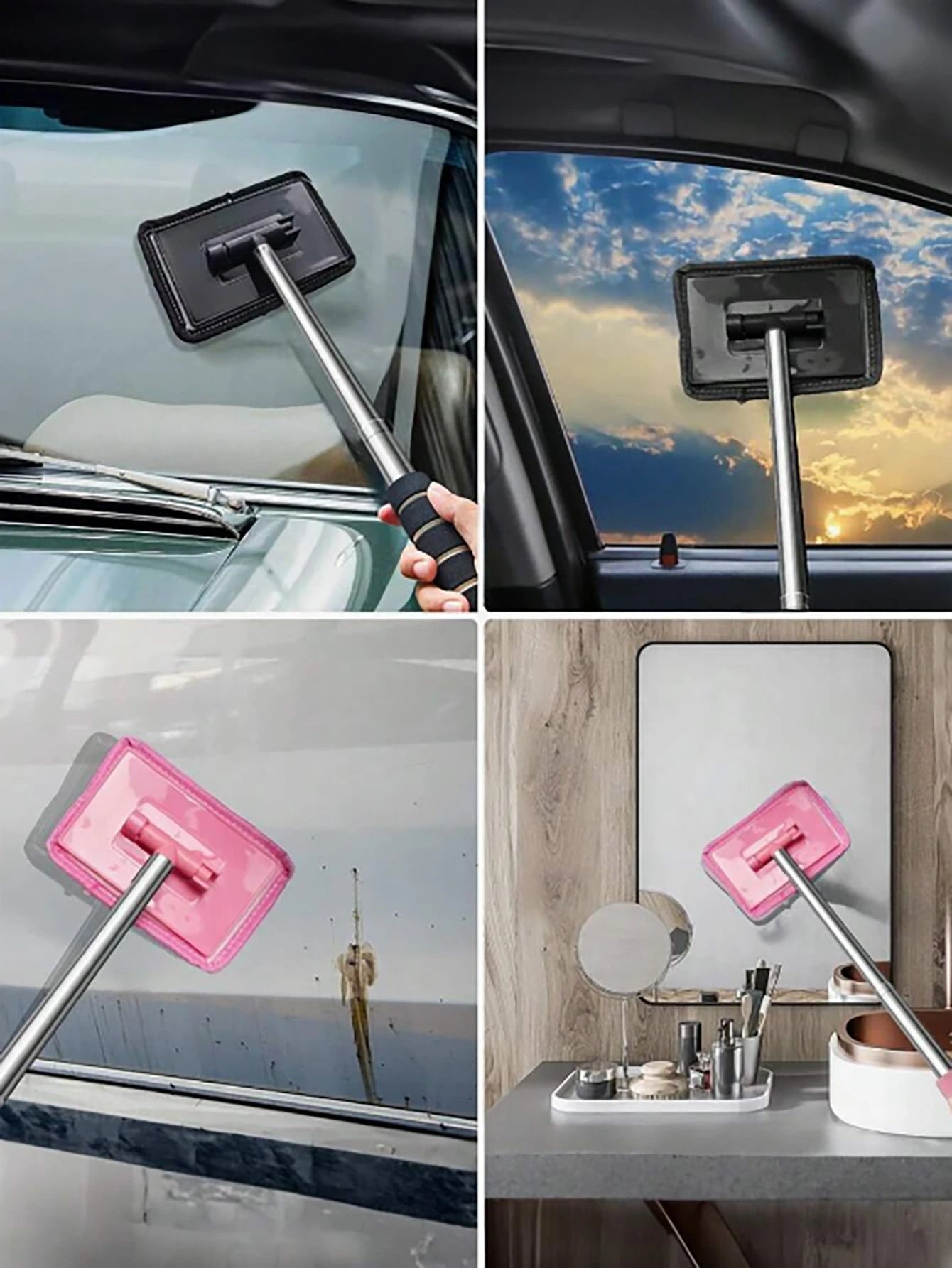 rayhong Windshield Cleaning Tools, Ultra-Fine Microfiber Cloth Car Glass Cleaning Brush With Detachable Handle, Car Windshield Squeegee, Car Cleaning Kit