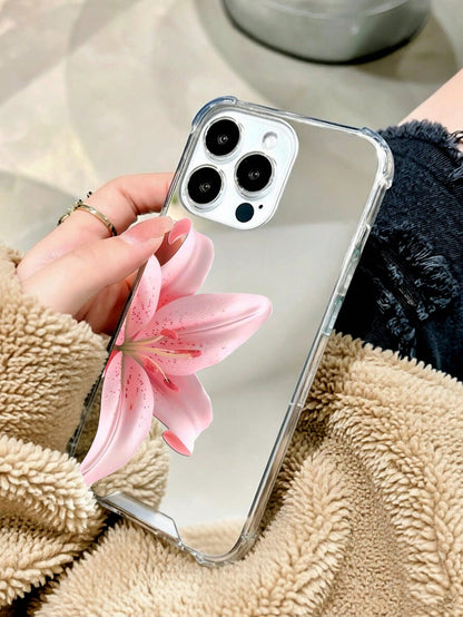 Realistic Pink Lily Mirror Phone Case, Compatible With IPhone 11/12/13/14/15/16/17/17pro/17e/17air/17pro Max And Galaxy/A54/A14/A12/A13/A15/A32/A33/A24/A52S/S20/S21/S22/S23/S24/S23Plus/S24ultra/S25/A1