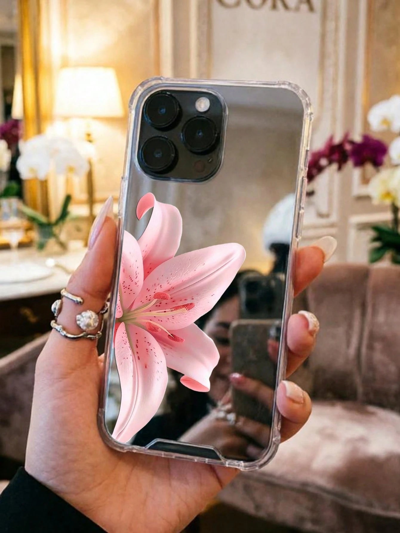 Realistic Pink Lily Mirror Phone Case, Compatible With IPhone 11/12/13/14/15/16/17/17pro/17e/17air/17pro Max And Galaxy/A54/A14/A12/A13/A15/A32/A33/A24/A52S/S20/S21/S22/S23/S24/S23Plus/S24ultra/S25/A1