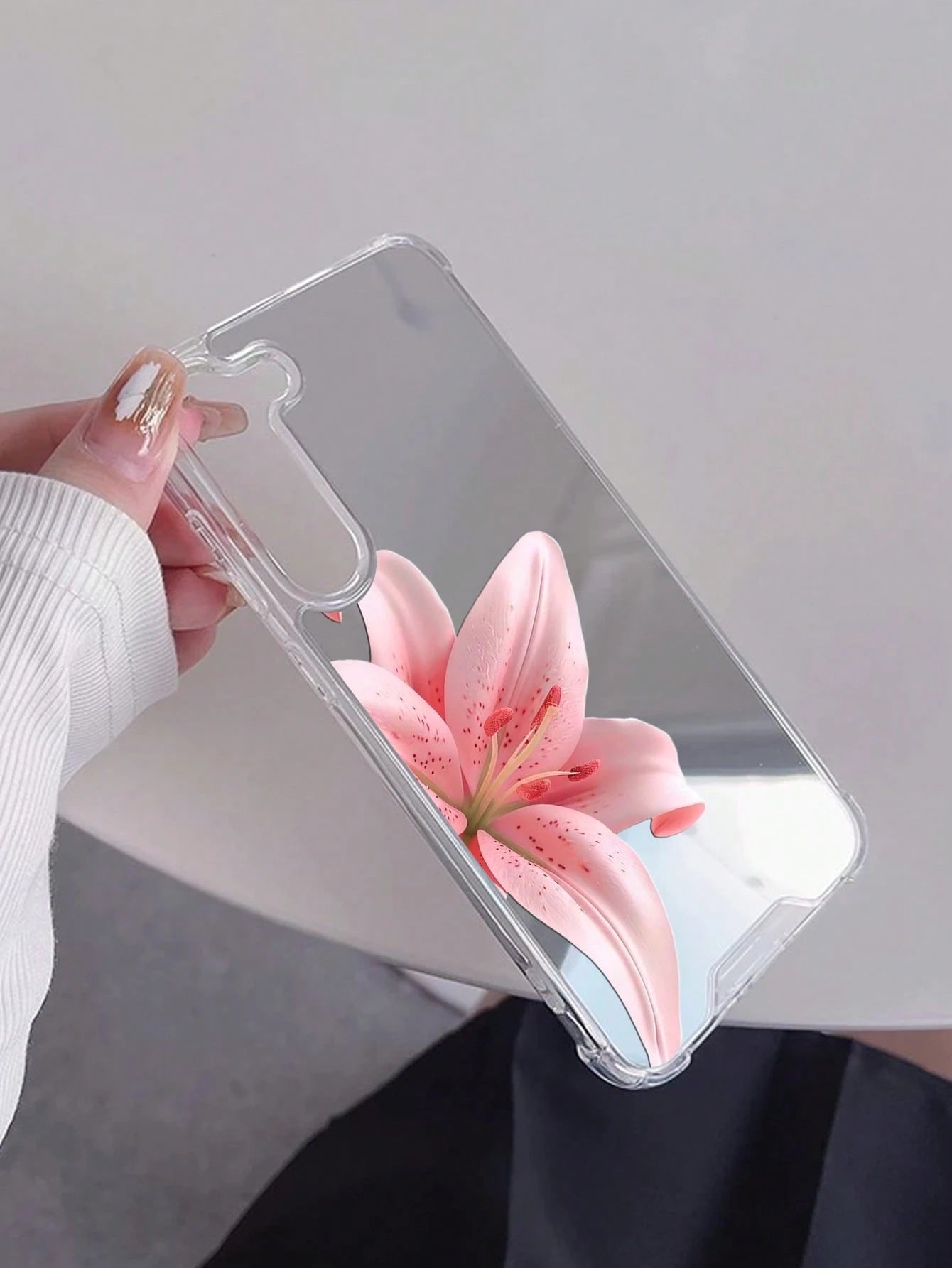 Realistic Pink Lily Mirror Phone Case, Compatible With IPhone 11/12/13/14/15/16/17/17pro/17e/17air/17pro Max And Galaxy/A54/A14/A12/A13/A15/A32/A33/A24/A52S/S20/S21/S22/S23/S24/S23Plus/S24ultra/S25/A1