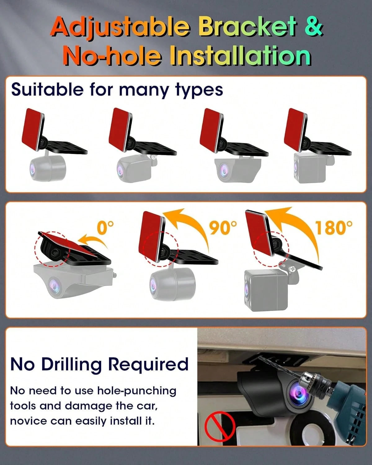 Rear Camera Holder Dash Cam Car Rear Camera Rear Window Bracket Backup Camera Mount [Strong Adhesive] 180° Adjustment Rearview Camera Bracket Rear Windshield For SUV, Truck, RV, Auto