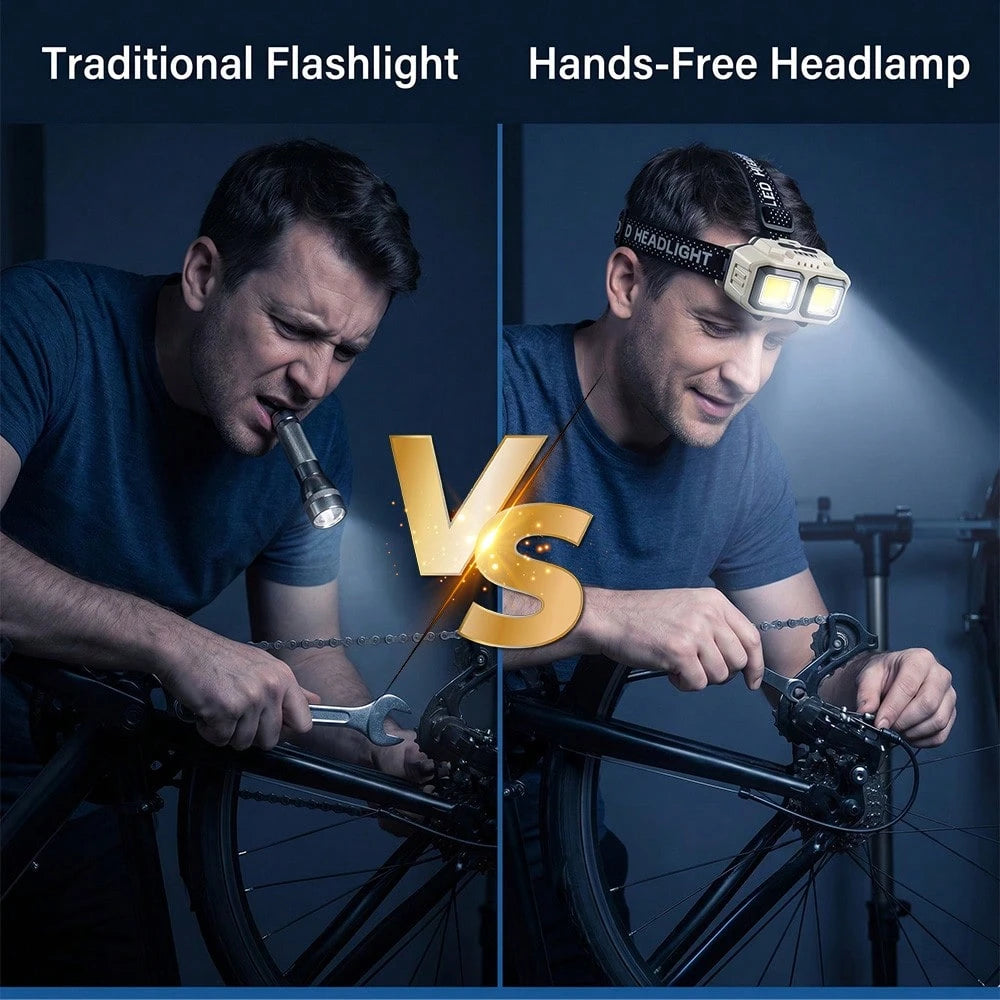 Rechargeable LED Headlamp With Motion Sensor, COB Super Bright Wide Beam Headlamp, 4 Light Modes Type-C USB Headlamps For Night Running, Fishing, Cycling, Camping, Hiking