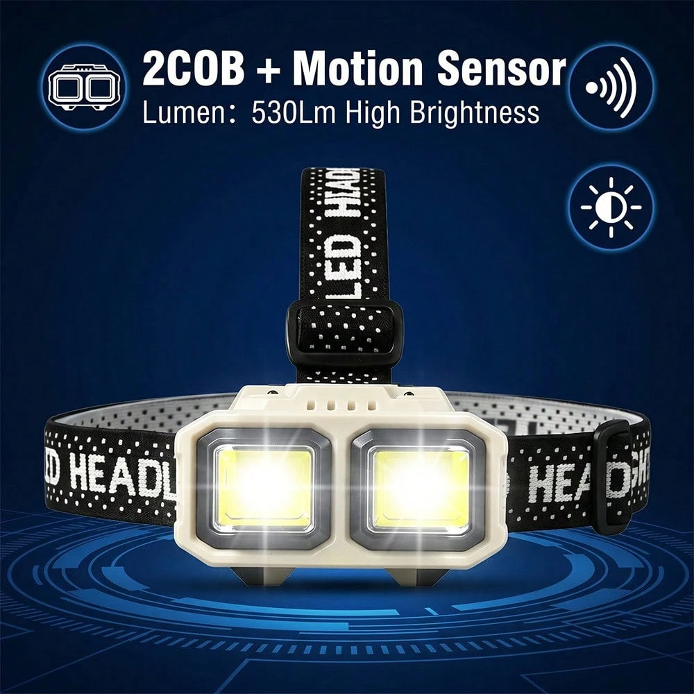 Rechargeable LED Headlamp With Motion Sensor, COB Super Bright Wide Beam Headlamp, 4 Light Modes Type-C USB Headlamps For Night Running, Fishing, Cycling, Camping, Hiking