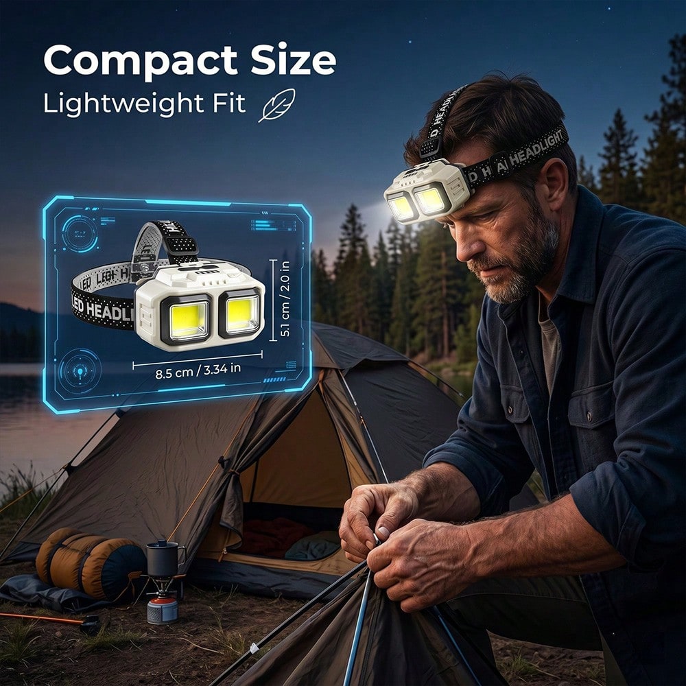 Rechargeable LED Headlamp With Motion Sensor, COB Super Bright Wide Beam Headlamp, 4 Light Modes Type-C USB Headlamps For Night Running, Fishing, Cycling, Camping, Hiking