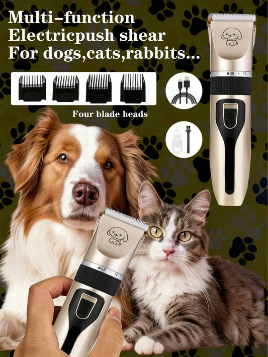 Rechargeable Low-Noise Pet Grooming Kit, Professional Electric Dog/Cat Trimmer Set Includes Scissors, Nail Clippers, Brush And Comb, Wireless Quiet Shaver Suitable For Small And Large Pets