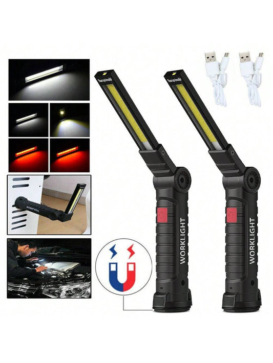 Rechargeable Work Light, LED Work Light With Magnetic Base And Hook,1/2Pcs Rechargeable LED Work Light Mechanic Flashlight Lamp Magnetic Base Bright