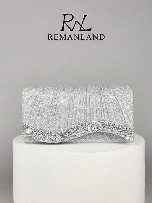 REMANLAND 1pc Women's Mini Glitter Sequin Chain Folding Square Handbag, Suitable For Weddings, Parties, Galas, Dances And Formal Events, Elegant And Fashionable Accessory To Pair With Evening Gowns, S