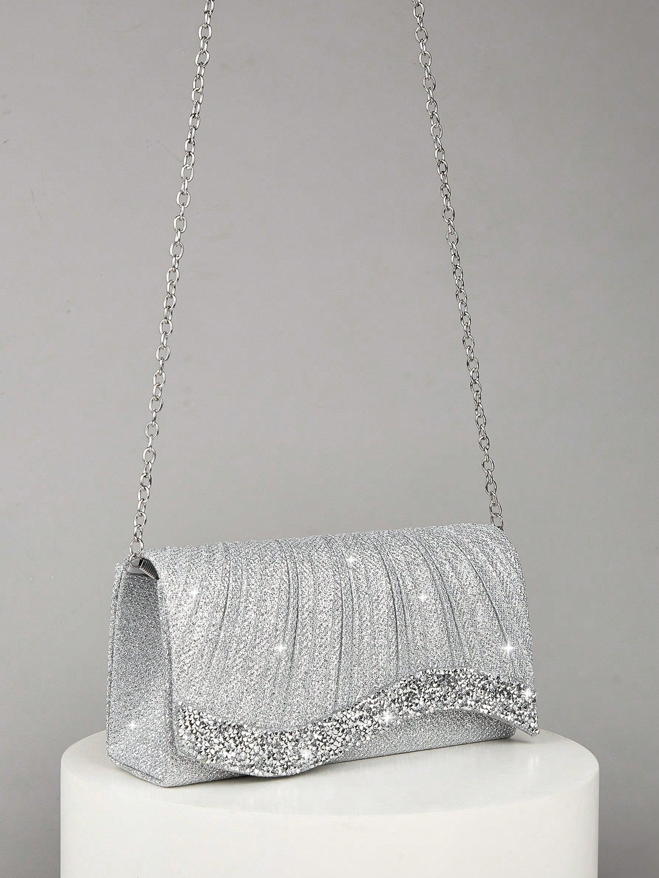 REMANLAND 1pc Women's Mini Glitter Sequin Chain Folding Square Handbag, Suitable For Weddings, Parties, Galas, Dances And Formal Events, Elegant And Fashionable Accessory To Pair With Evening Gowns, S
