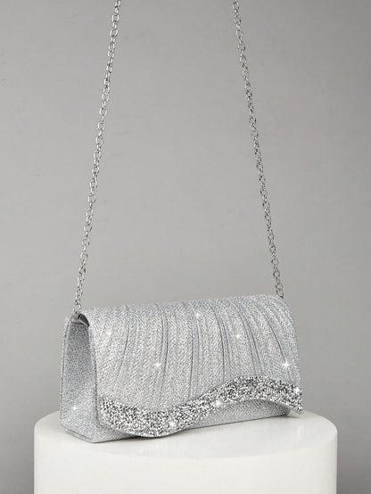 REMANLAND 1pc Women's Mini Glitter Sequin Chain Folding Square Handbag, Suitable For Weddings, Parties, Galas, Dances And Formal Events, Elegant And Fashionable Accessory To Pair With Evening Gowns, S