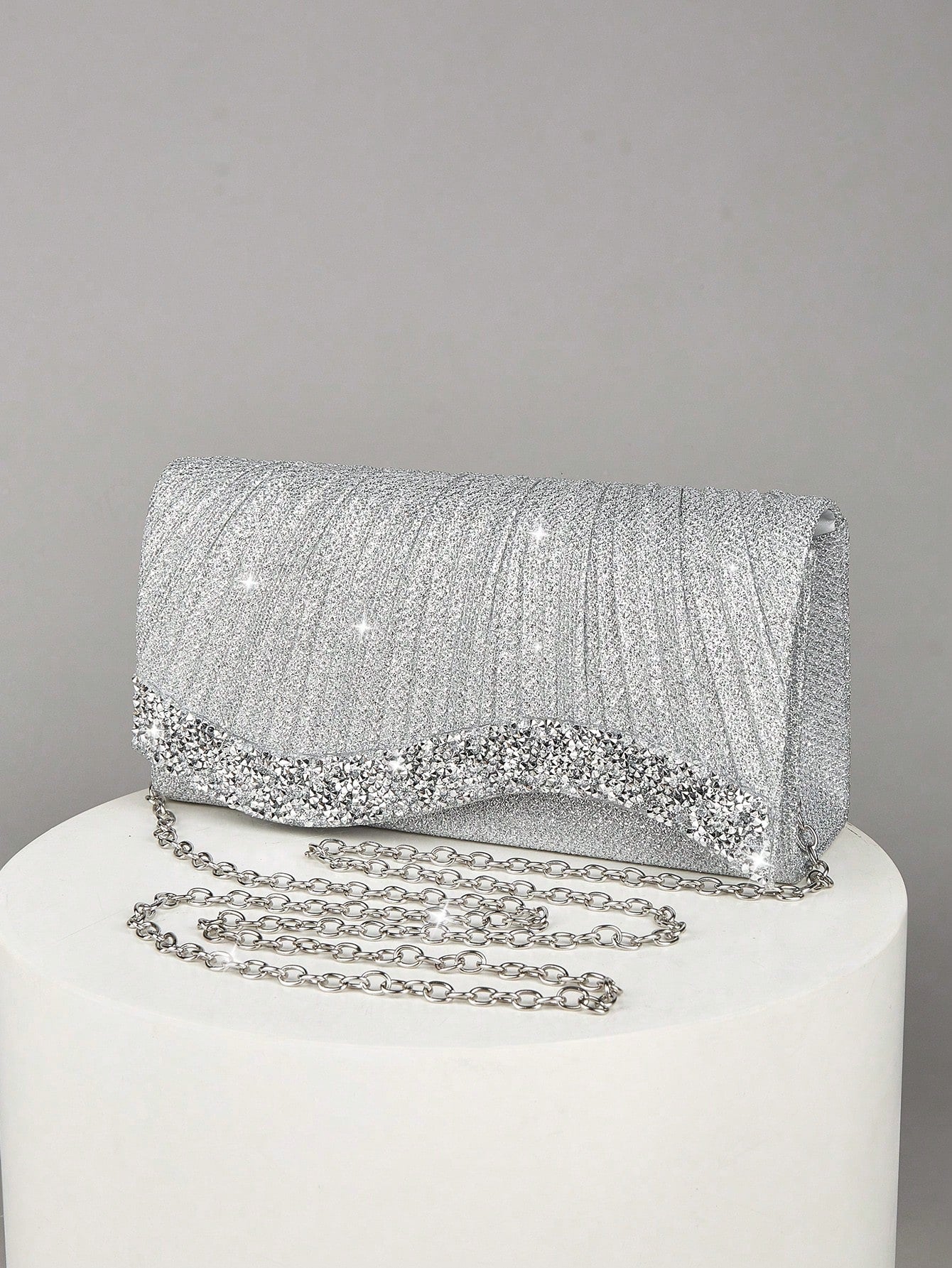 REMANLAND 1pc Women's Mini Glitter Sequin Chain Folding Square Handbag, Suitable For Weddings, Parties, Galas, Dances And Formal Events, Elegant And Fashionable Accessory To Pair With Evening Gowns, S