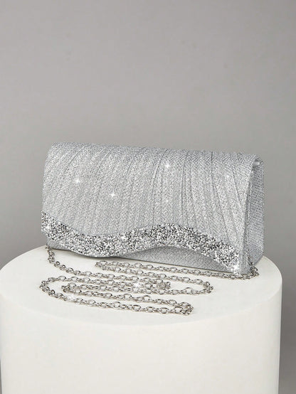 REMANLAND 1pc Women's Mini Glitter Sequin Chain Folding Square Handbag, Suitable For Weddings, Parties, Galas, Dances And Formal Events, Elegant And Fashionable Accessory To Pair With Evening Gowns, S