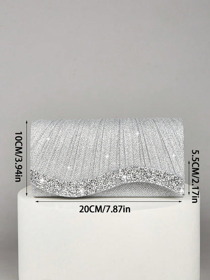 REMANLAND 1pc Women's Mini Glitter Sequin Chain Folding Square Handbag, Suitable For Weddings, Parties, Galas, Dances And Formal Events, Elegant And Fashionable Accessory To Pair With Evening Gowns, S