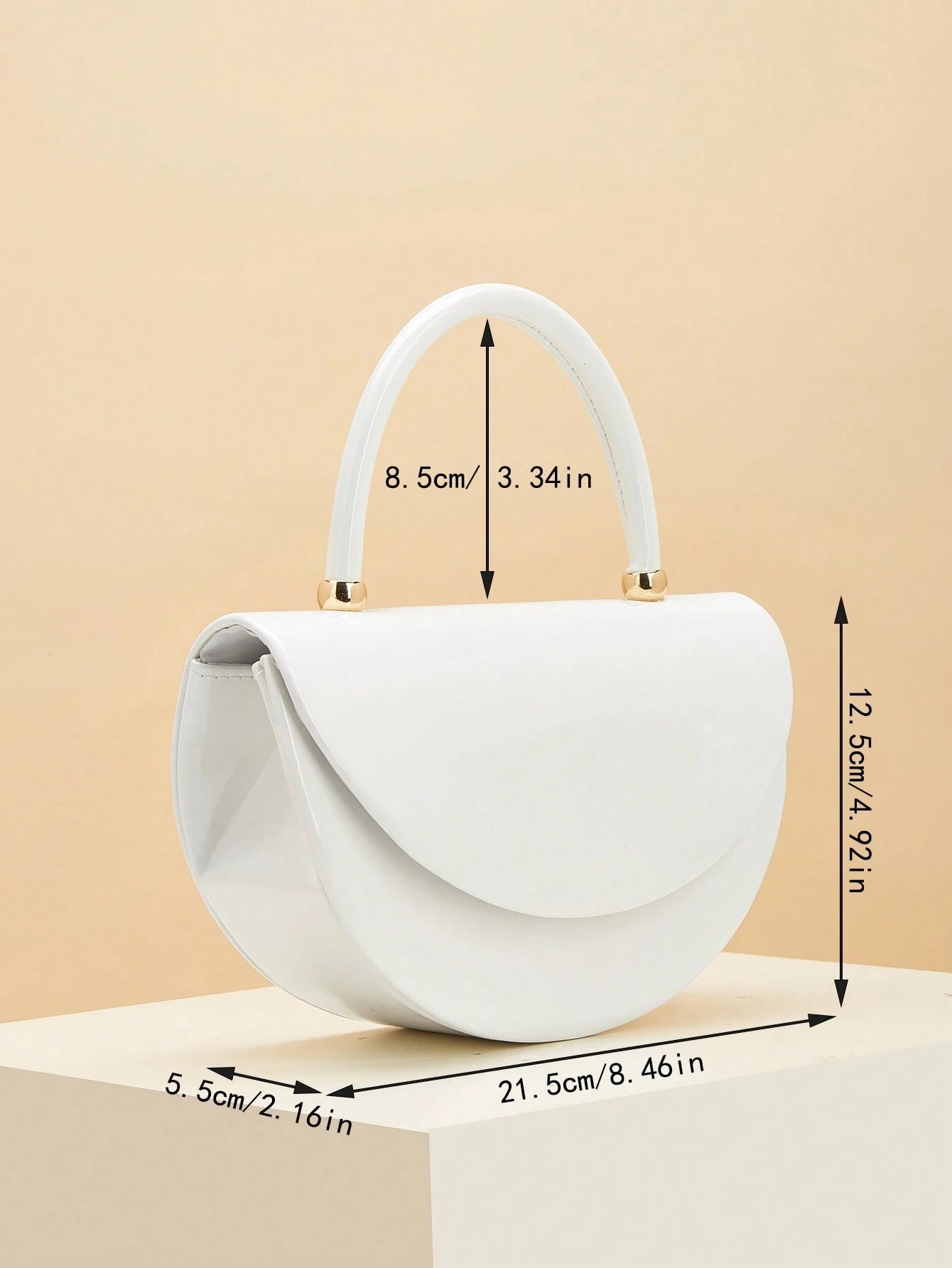 REMANLAND Women's White Crescent Shape Handbag, Modern Half Moon Clutch Purse With Structured Top Handle, Elegant Minimalist Evening Bag For Wedding Party