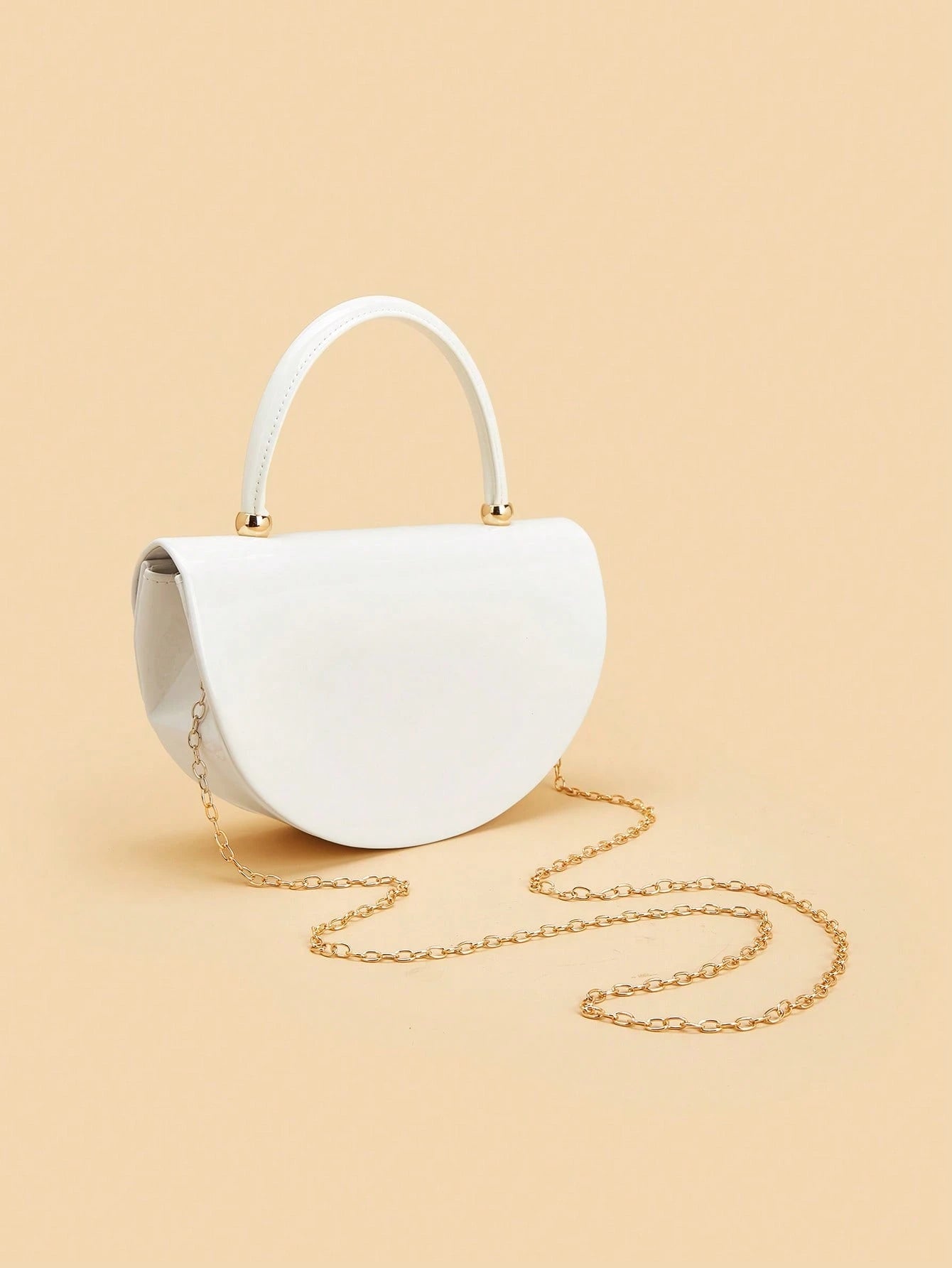 REMANLAND Women's White Crescent Shape Handbag, Modern Half Moon Clutch Purse With Structured Top Handle, Elegant Minimalist Evening Bag For Wedding Party