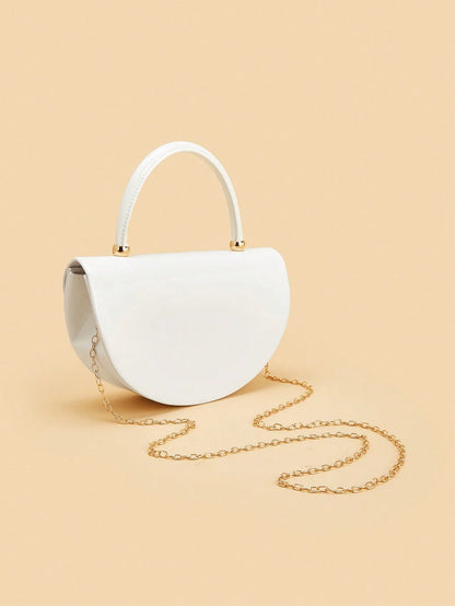 REMANLAND Women's White Crescent Shape Handbag, Modern Half Moon Clutch Purse With Structured Top Handle, Elegant Minimalist Evening Bag For Wedding Party