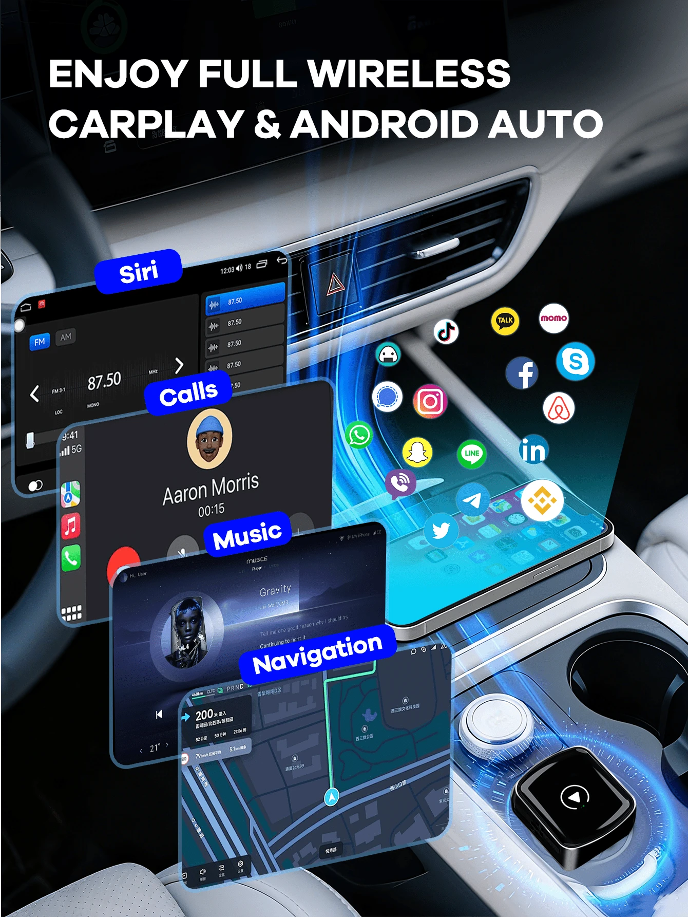 REMAX 2-In-1 Universal Wireless CarPlay & Android Auto; Plug & Play; Fast Stable Connection Compatible With IPhone/Android; Mini & Compact; Car Accessories; Car Stuff