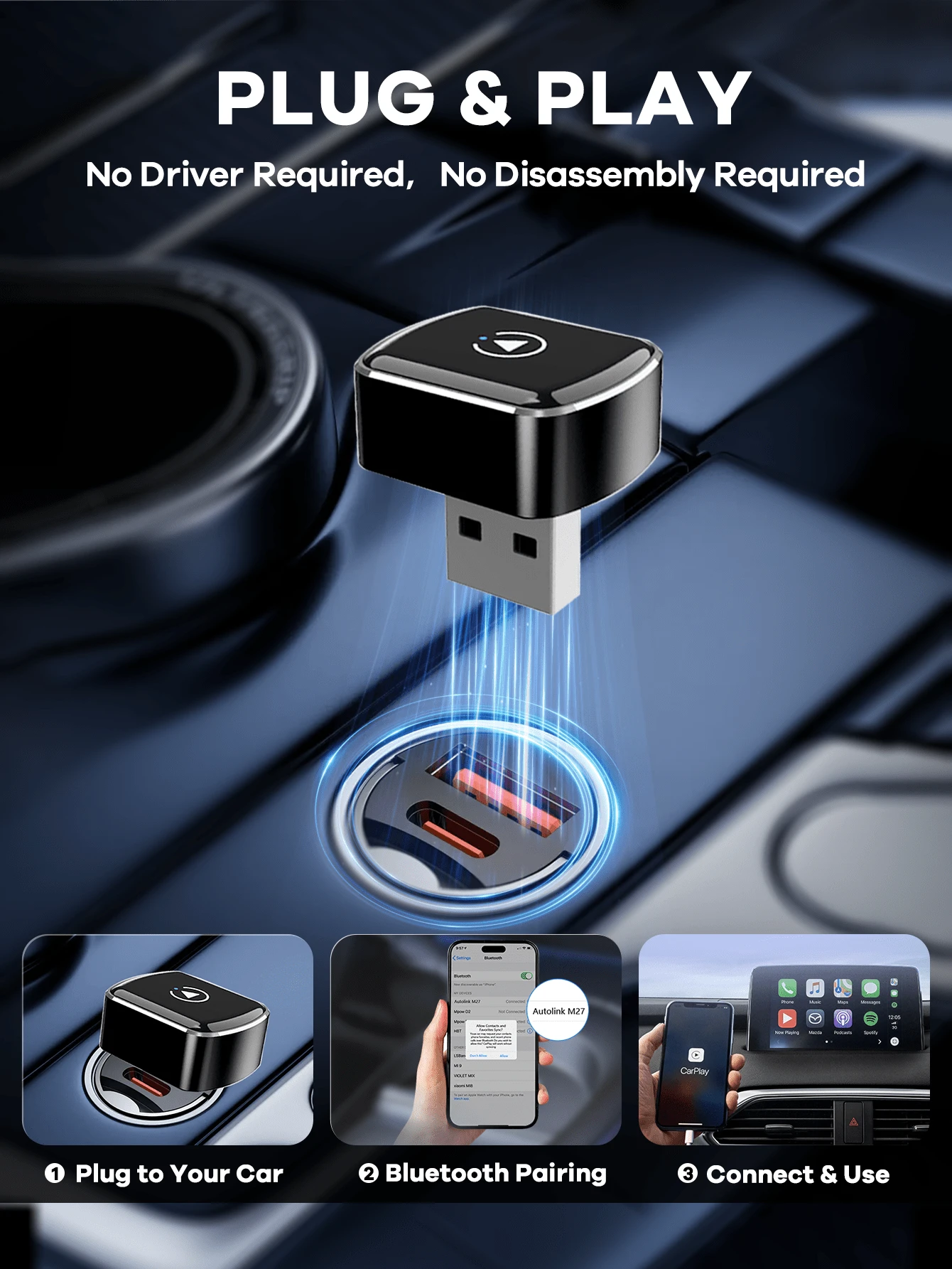 REMAX 2-In-1 Universal Wireless CarPlay & Android Auto; Plug & Play; Fast Stable Connection Compatible With IPhone/Android; Mini & Compact; Car Accessories; Car Stuff