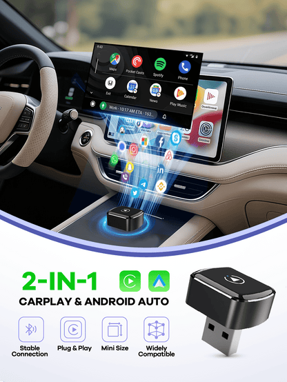 REMAX 2-In-1 Universal Wireless CarPlay & Android Auto; Plug & Play; Fast Stable Connection Compatible With IPhone/Android; Mini & Compact; Car Accessories; Car Stuff