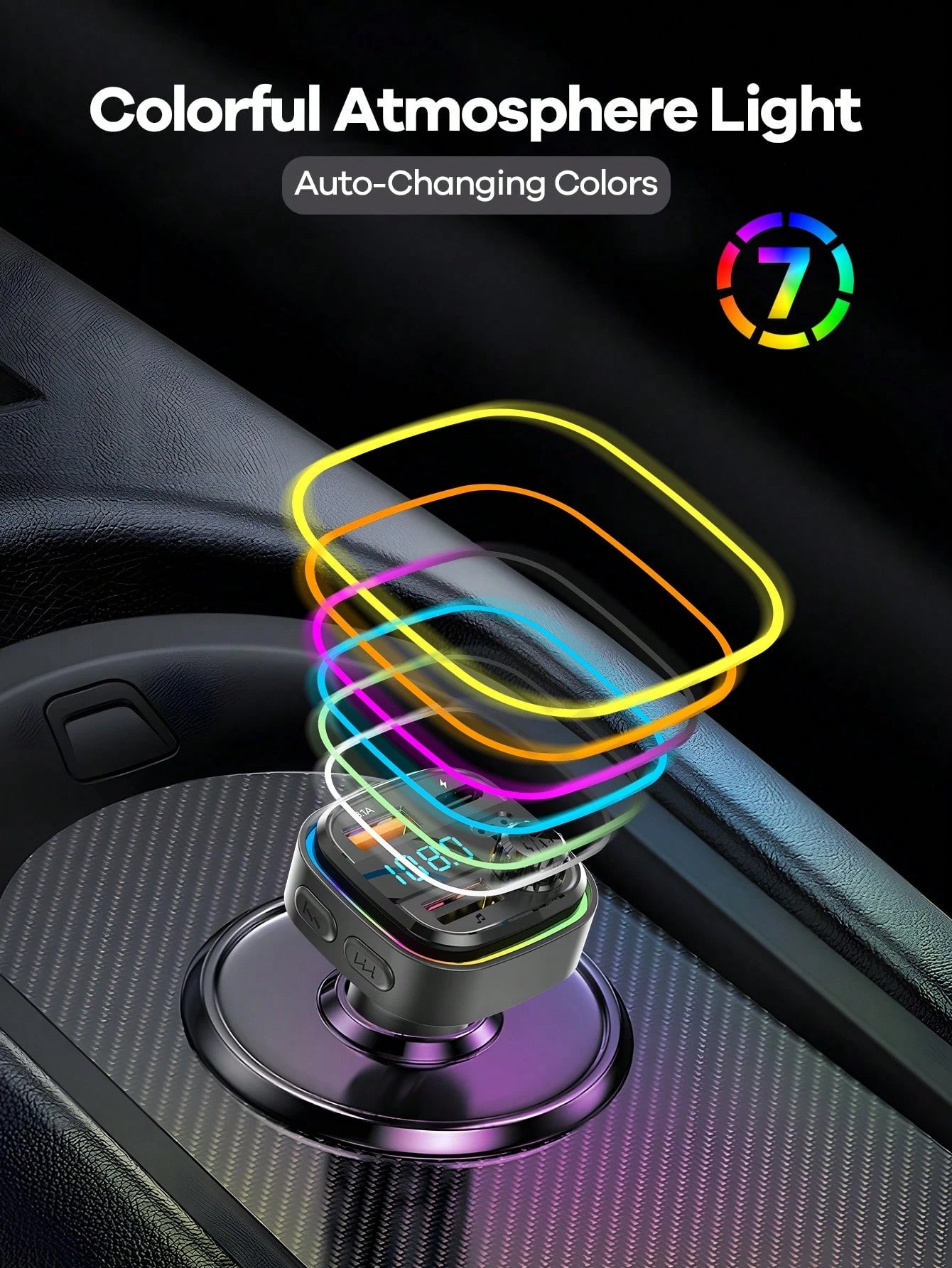 REMAX USB-C Bluetooth Car Adapter & FM Transmitter With Color LED Backlight, 15W Fast Charging With USB-C PD & QC3.0, Built-In HD Mic For Hands-Free Calls, Bluetooth Audio Receiver, MP3 Player, TF Car