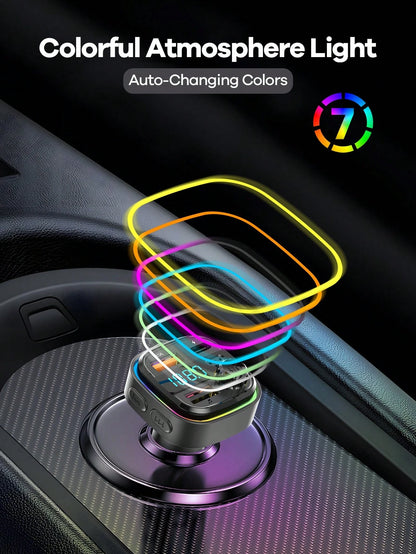 REMAX USB-C Bluetooth Car Adapter & FM Transmitter With Color LED Backlight, 15W Fast Charging With USB-C PD & QC3.0, Built-In HD Mic For Hands-Free Calls, Bluetooth Audio Receiver, MP3 Player, TF Car