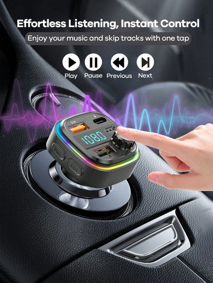 REMAX USB-C Bluetooth Car Adapter & FM Transmitter With Color LED Backlight, 15W Fast Charging With USB-C PD & QC3.0, Built-In HD Mic For Hands-Free Calls, Bluetooth Audio Receiver, MP3 Player, TF Car