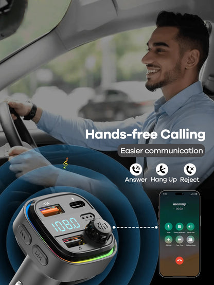 REMAX USB-C Bluetooth Car Adapter & FM Transmitter With Color LED Backlight, 15W Fast Charging With USB-C PD & QC3.0, Built-In HD Mic For Hands-Free Calls, Bluetooth Audio Receiver, MP3 Player, TF Car