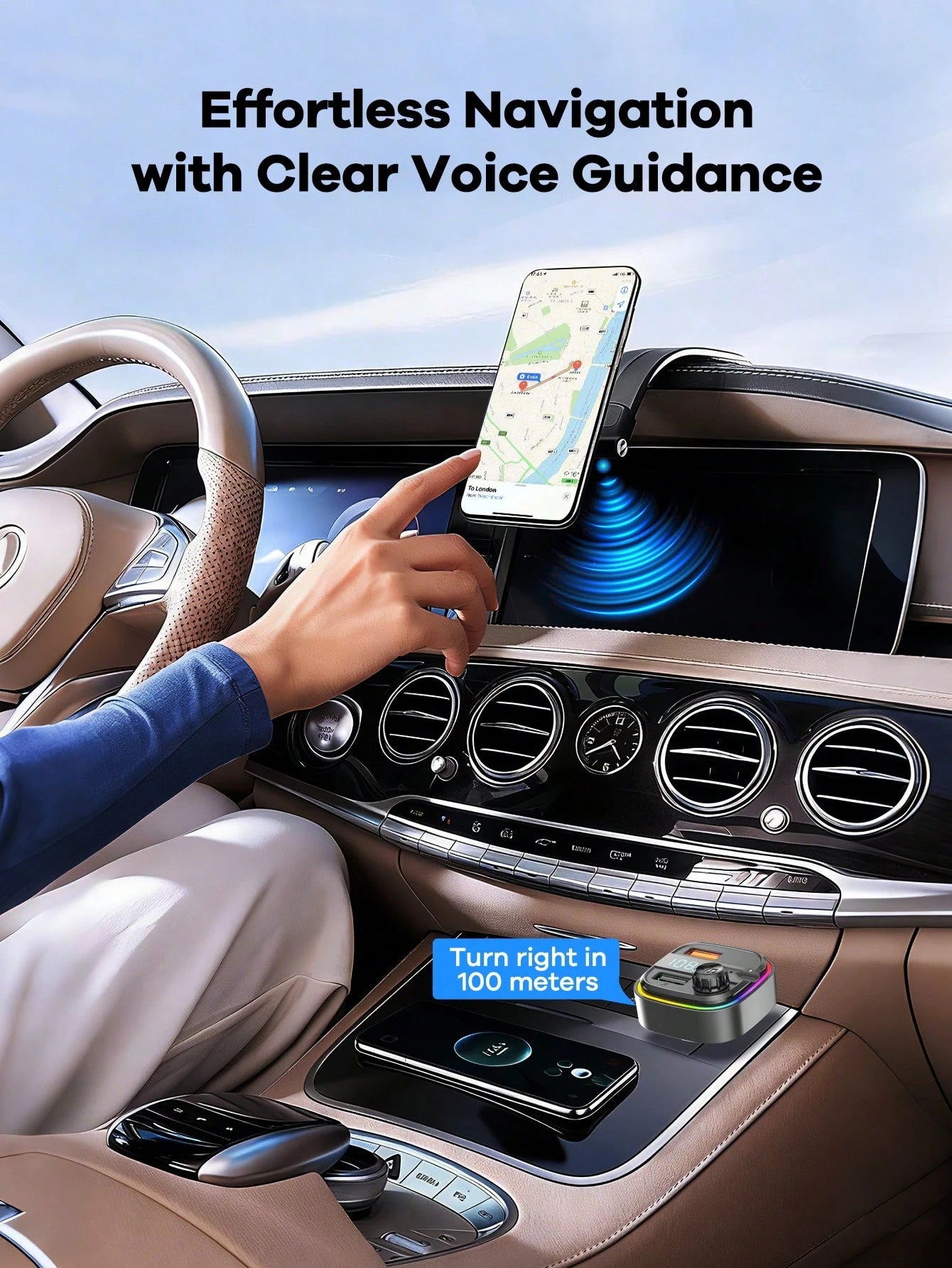 REMAX USB-C Bluetooth Car Adapter & FM Transmitter With Color LED Backlight, 15W Fast Charging With USB-C PD & QC3.0, Built-In HD Mic For Hands-Free Calls, Bluetooth Audio Receiver, MP3 Player, TF Car