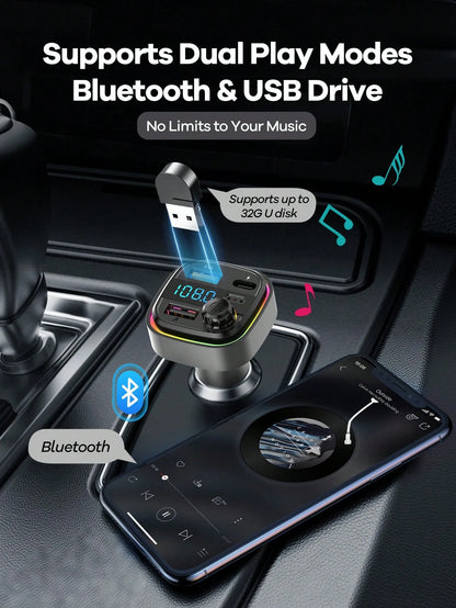 REMAX USB-C Bluetooth Car Adapter & FM Transmitter With Color LED Backlight, 15W Fast Charging With USB-C PD & QC3.0, Built-In HD Mic For Hands-Free Calls, Bluetooth Audio Receiver, MP3 Player, TF Car