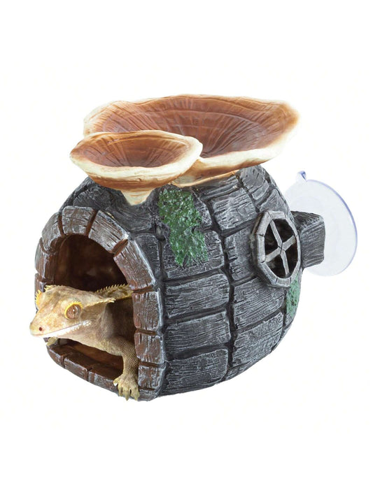 REPTI ZOO Reptile Hide, Multifunctional Reptile Hides With Suction Cup, Resin Reptile Hides, And Caves For Reptiles, Gecko, Lizard Ganoderma Lucidum Shape
