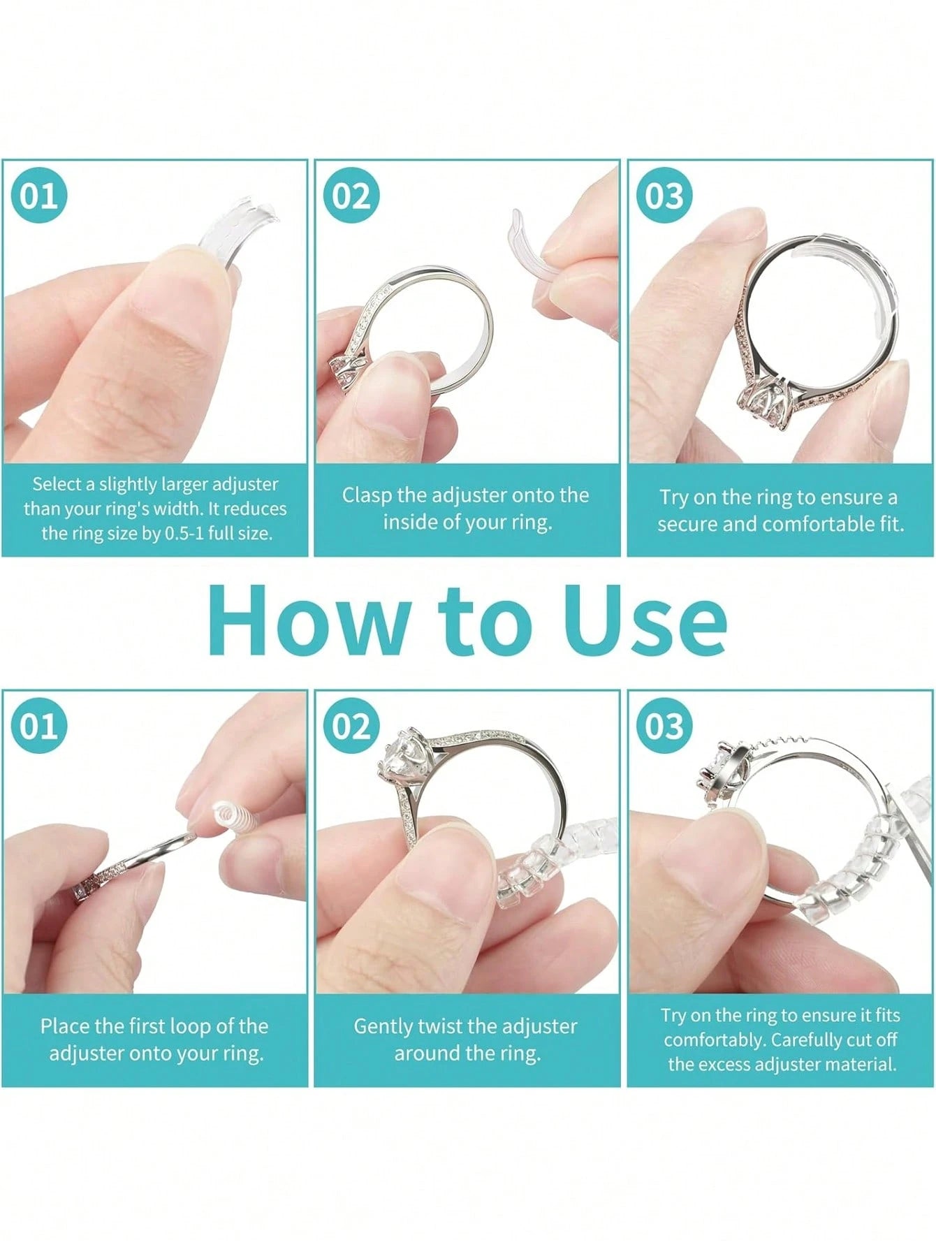 Resin Ring Adjuster, Invisible Ring Sizer Pads, Suitable For Loose Rings, Fits All Finger Sizes. Invisible Ring Sizer Adjuster, Fits Loose Rings- Multiple Finger Sizes Available, Comfortable And Prot