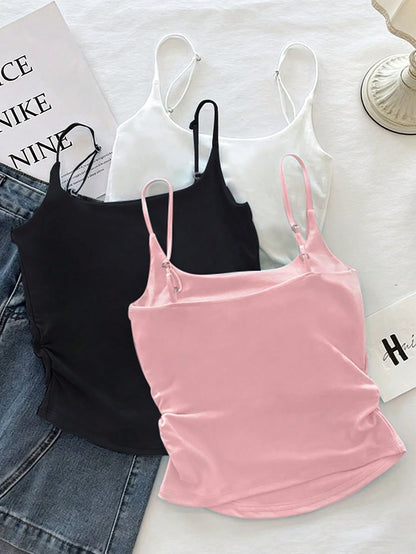 Resyla 3pcs Women Casual Solid Color Camisole Set
