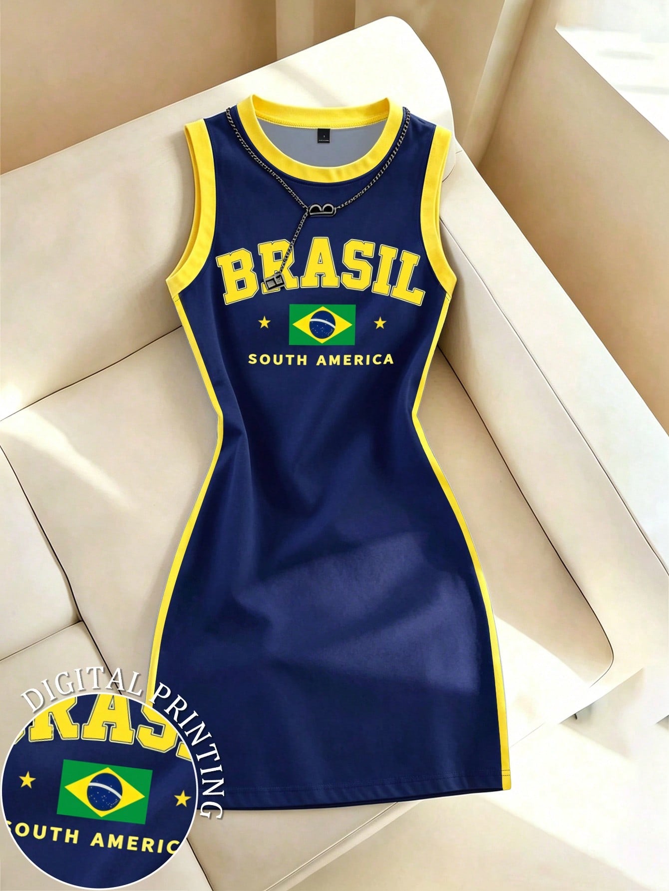 Resyla Brazil World Cup Jersey Dress, American Sexy Sleeveless Tank Dress, Bodycon Mini Dress