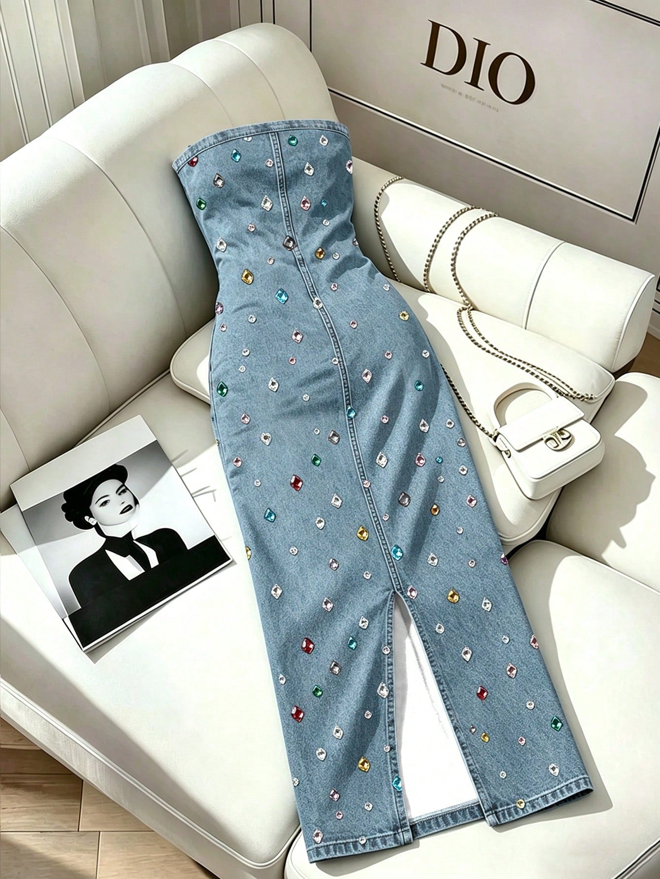 Resyla Rhinestone Decorated Fitted Summer Strapless Dress
