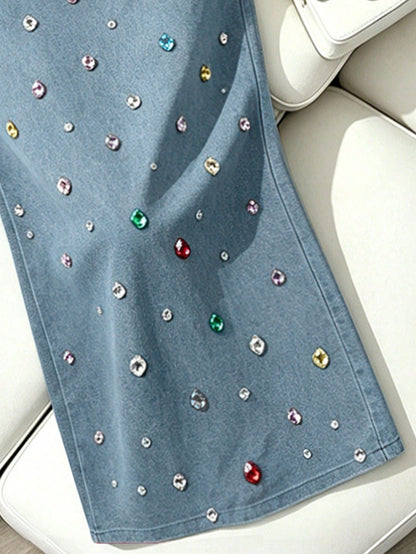 Resyla Rhinestone Decorated Fitted Summer Strapless Dress
