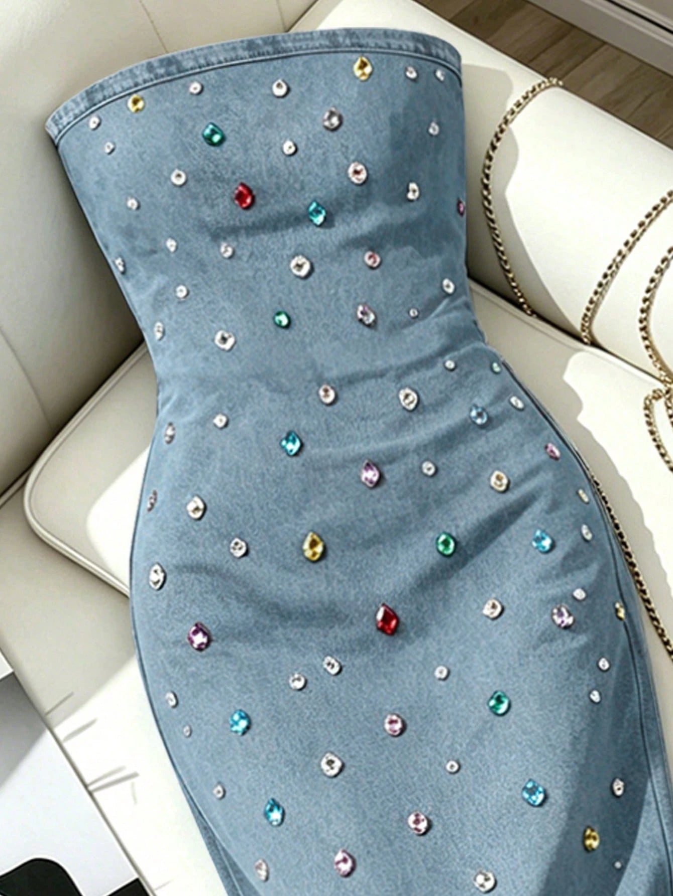 Resyla Rhinestone Decorated Fitted Summer Strapless Dress