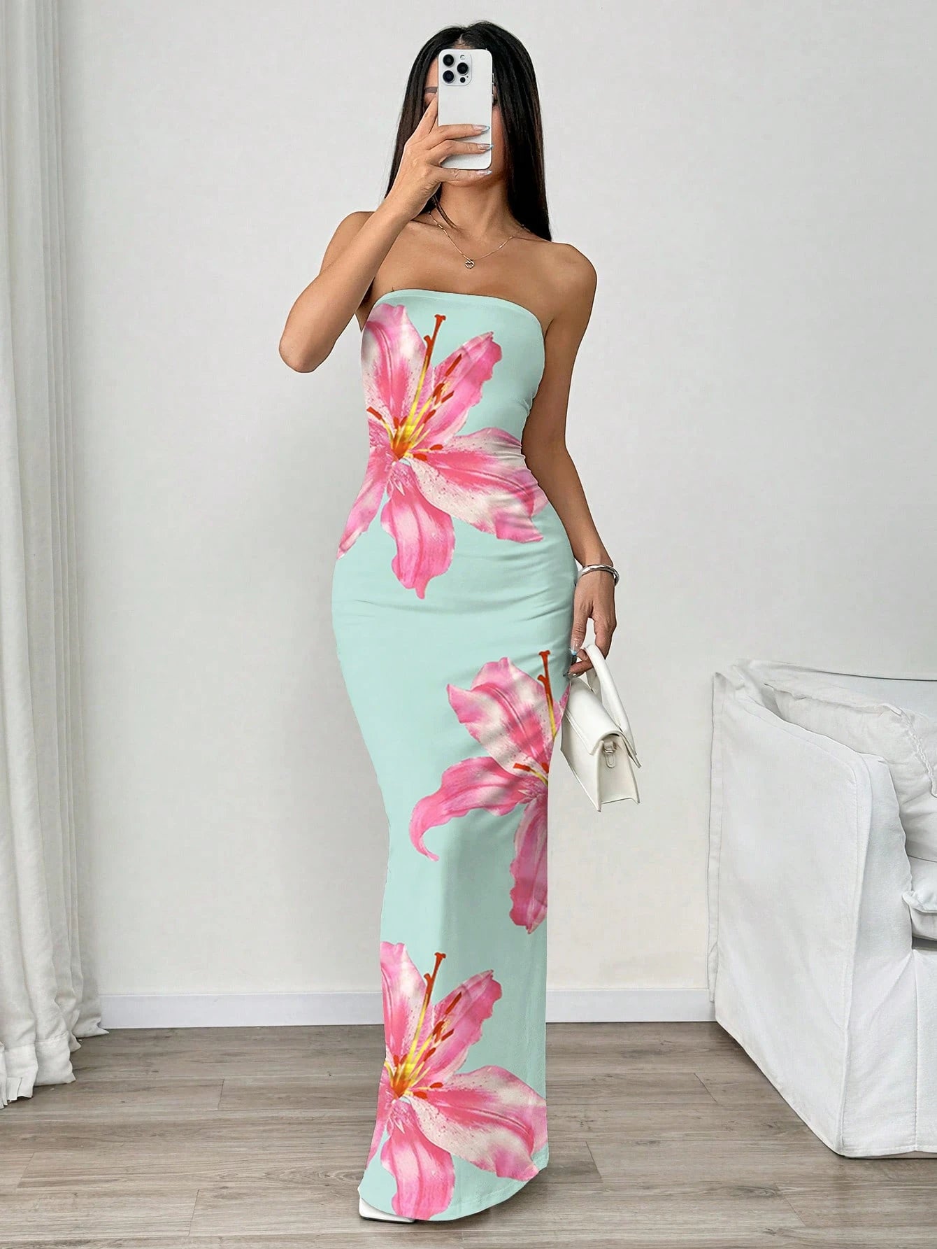 Resyla Rhinestone Decorated Fitted Summer Strapless Dress