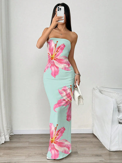 Resyla Rhinestone Decorated Fitted Summer Strapless Dress