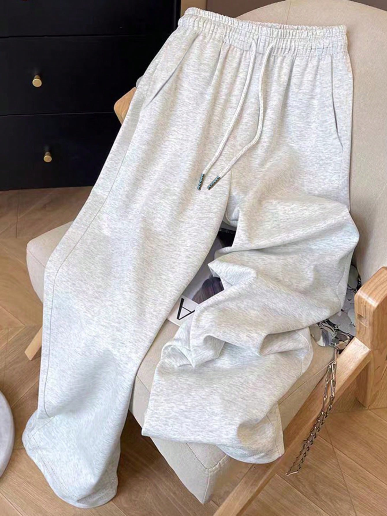 Resyla White Flower Summer Casual Date Watercolor Floral Print Drawstring Wide Leg Pants,Y2K Sweet Girl Colorblock Graffiti Loose Elastic Waist Trousers