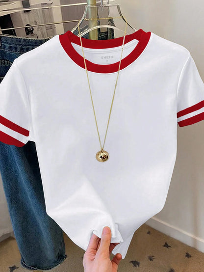 Resyla Women's Color Block Round Neck Short Sleeve Casual Versatile T-Shirt