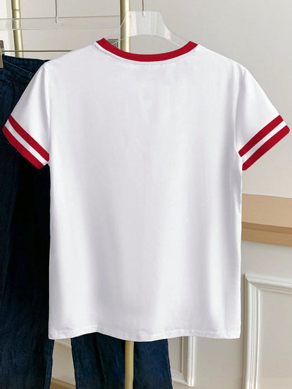 Resyla Women's Color Block Round Neck Short Sleeve Casual Versatile T-Shirt