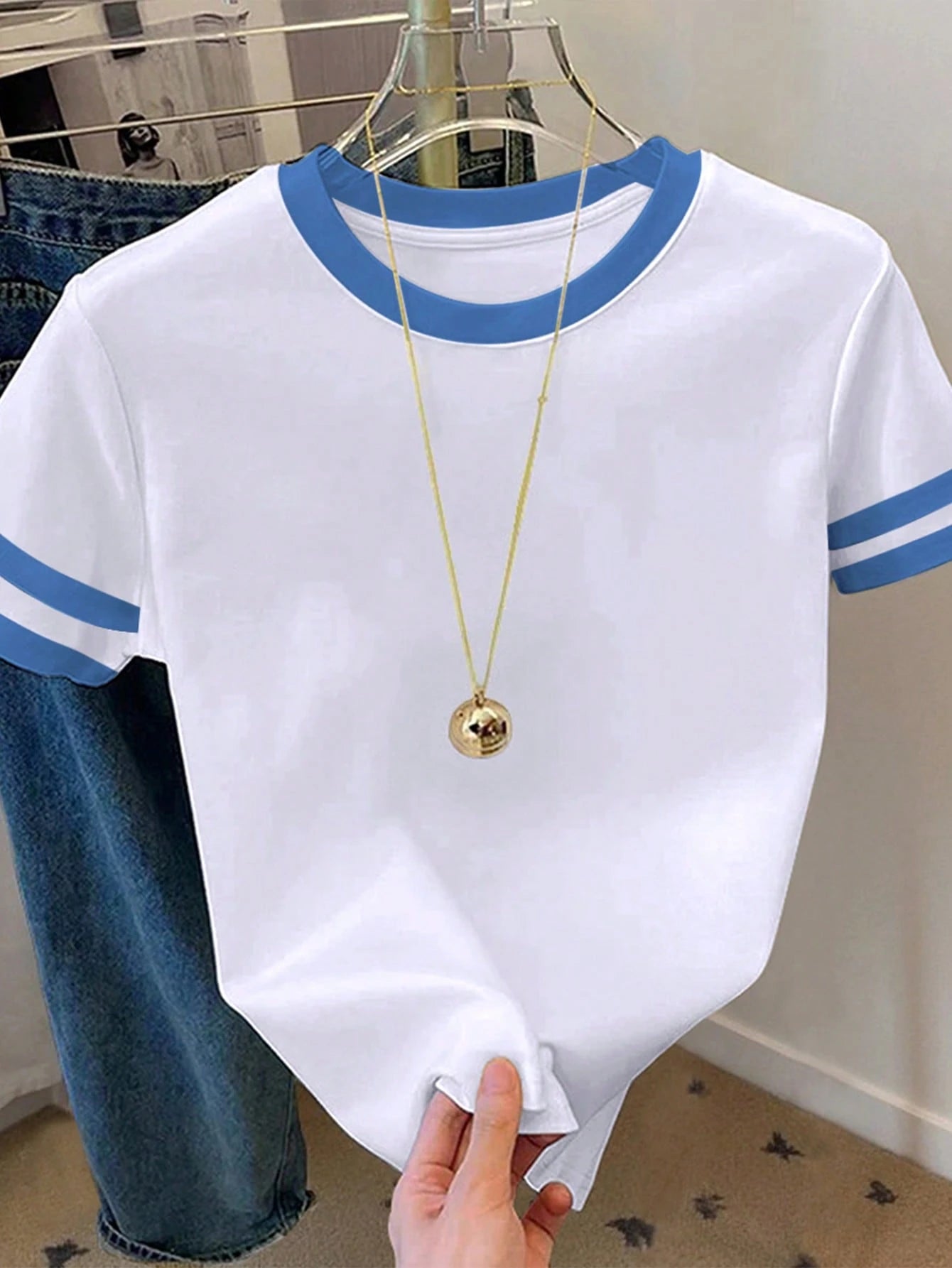 Resyla Women's Color Block Round Neck Short Sleeve Casual Versatile T-Shirt