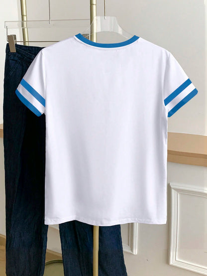 Resyla Women's Color Block Round Neck Short Sleeve Casual Versatile T-Shirt