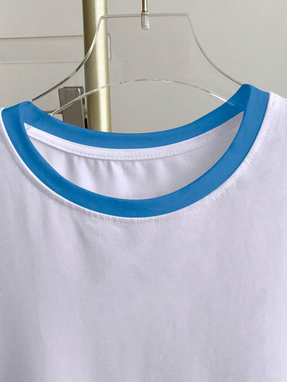 Resyla Women's Color Block Round Neck Short Sleeve Casual Versatile T-Shirt