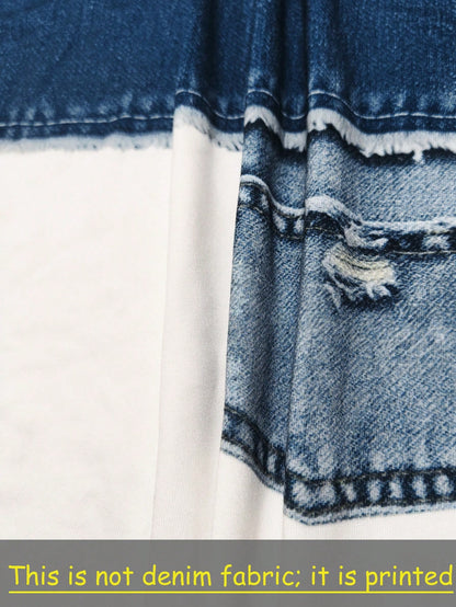 Resyla Women's Denim Effect Patchwork Distressed Style Versatile Camisole Dress