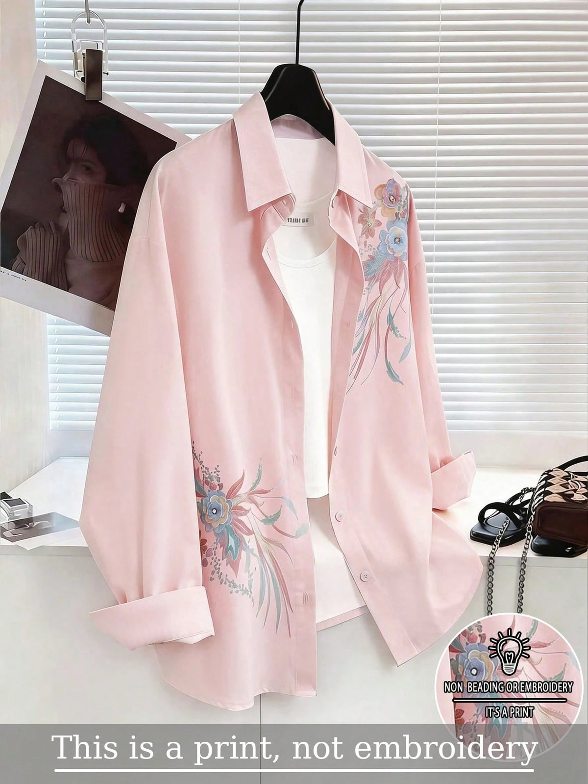 Resyla Women's Shirt New Chinese Style Floral Print Loose Blouse, Retro Casual Long Sleeve Lightweight