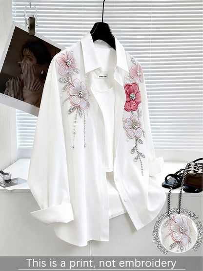 Resyla Women's Shirt New Chinese Style Floral Print Loose Blouse, Retro Casual Long Sleeve Lightweight